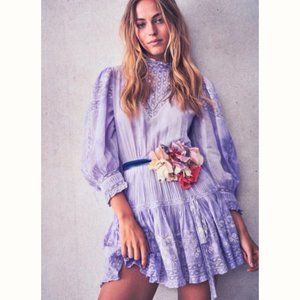 LoveShackFancy Viola Tie Dye Lace Mini Dress XS Lavender Purple New